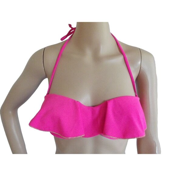 Xhilaration Medium Pink Flounce Bandeau Bikini Strapless Halter Strap Swim Top m - Picture 1 of 9